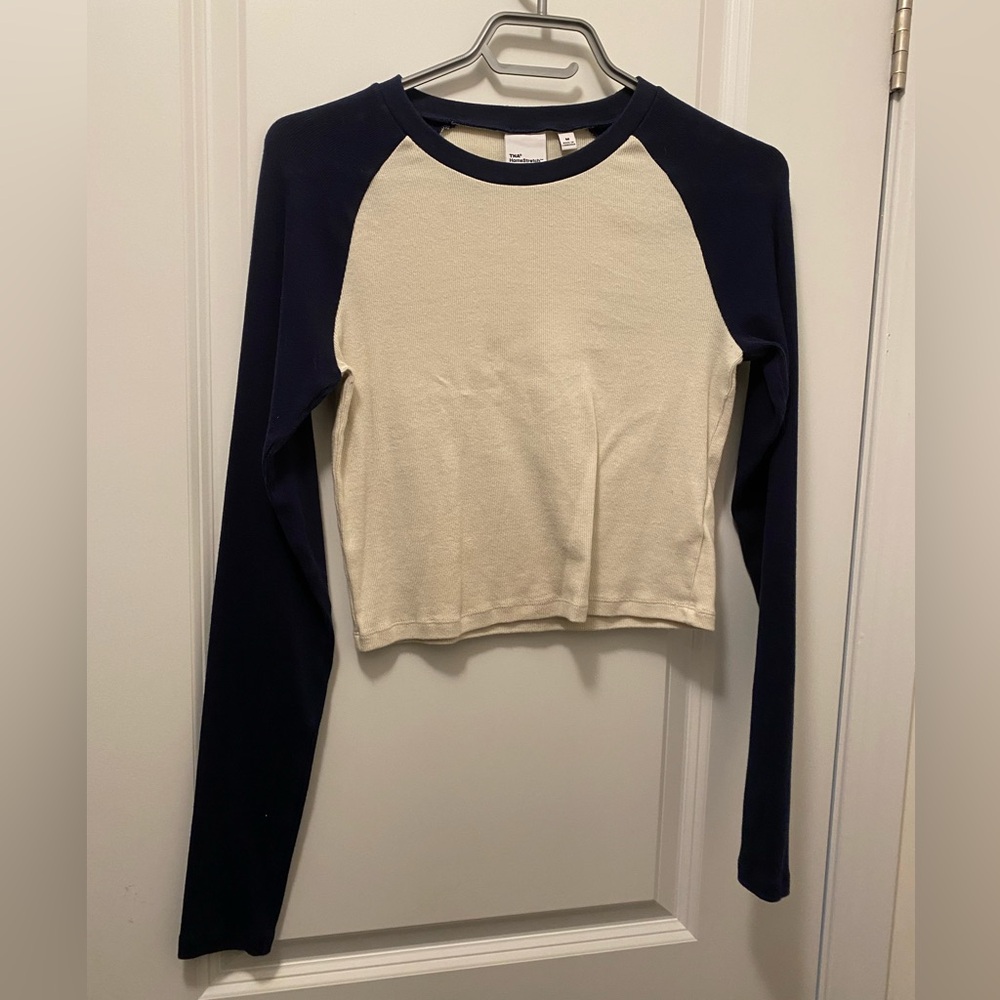 TNA Cream and Navy Long Sleeve Top